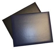 black and navy tent style leatherette diploma covers