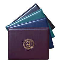 Burgundy, blue, green, brown and black vinyl diploma folders