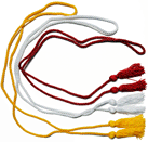 Solid graduation honor cords in red, gold, white