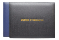 navy and black diploma folders with gold imprinting